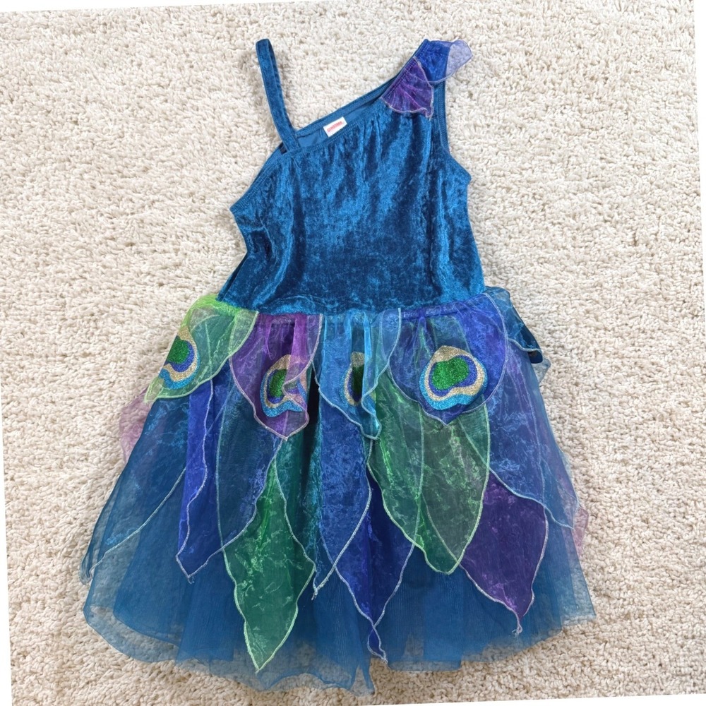 Gymboree Girls Blue Peacock Costume Dress 10/12 Velvet Organza Halloween Bird